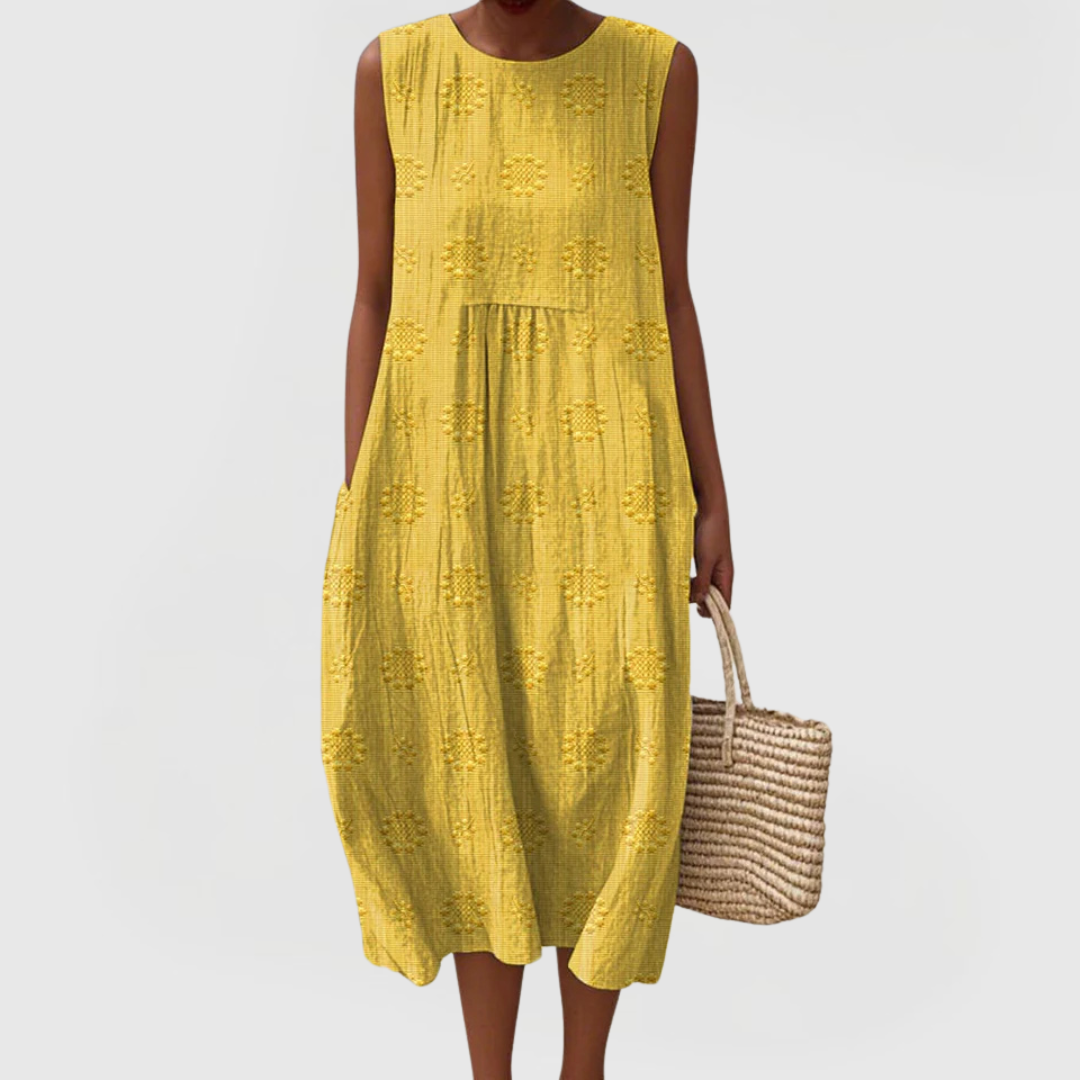 Teresa | Women Summer Lightweight Breathable Sleeveless Midi Dress with Pockets
