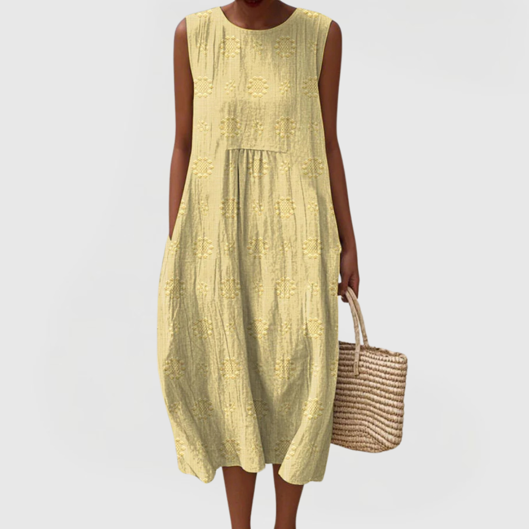 Teresa | Women Summer Lightweight Breathable Sleeveless Midi Dress with Pockets