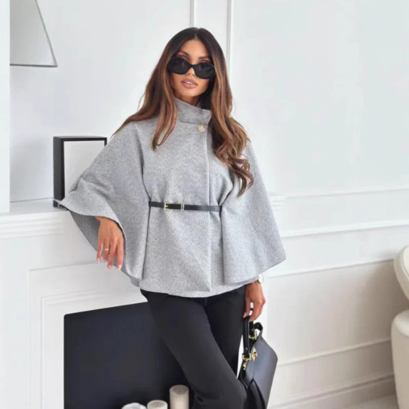 Hattie - Cozy High Neck Buttoned Cape